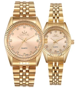 CHENXI Couple Rhinestone Gold Men Women Stainless Steel Waterproof Quartz Watch - Picture 1 of 14
