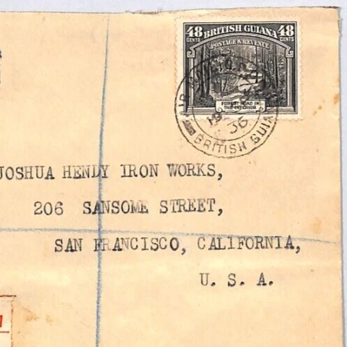 BRITISH GUIANA KGV Cover 48c Black Registered 1936 San Francisco {samwells}YJ294 - Image 1 of 4