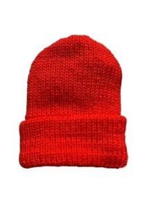Knit Handmade Hat Beanie Bright Orange Hunting - Picture 1 of 3