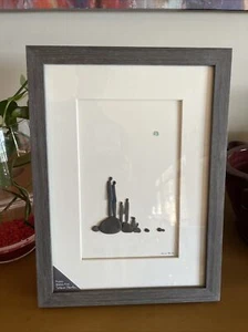 Puppy Makes Five White 12 x 16 Glass Pebble and Wood Art W/O Box Sharon Nowlan - Picture 1 of 3