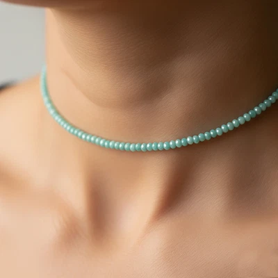 Amazonite Necklace 3mm Faceted Bead Choker Healing Crystal Gifts Handmade - Image 1 of 3