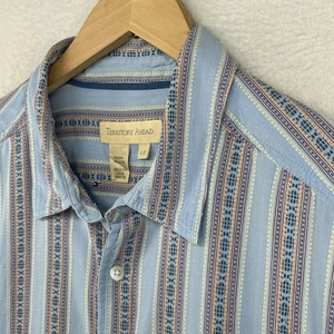 TERRITORY AHEAD Shirt Mens LT Southwestern Aztec Striped Button Up Cotton Blue - Picture 1 of 13