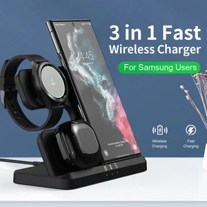 3 in 1 Wireless Charger Dock Charging Station For Samsung Galaxy S22 Ultra - Photo 1 sur 12