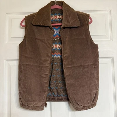 Chaleco acolchado de pana marrón vintage forro tejido Fair Isle retro al aire libre Foto 1 de 4