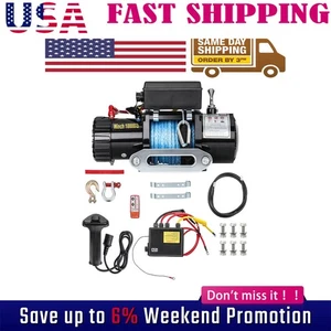 Electric Winch Truck 10,000 lb Synthetic Rope Remote Control Off-Road 4WD USA M - Picture 1 of 15
