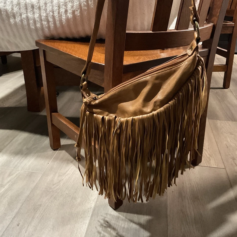 Women’s Leather Fringe Messenger Bag Hobo Crossbody Tassel Shoulder Bags, Brown - Image 1 of 4