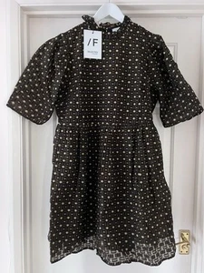 NEW £110 SELECTED FEMME Sofina Ruffle Neck Textured Puff Sleeve Dress UK Size 14 - Picture 1 of 19