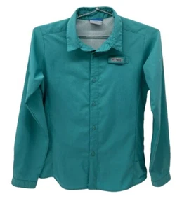 Columbia PFG Vented Long Sleeve Button Up Shirt Youth Large 14/16 Teal OmniShade - Picture 1 of 9