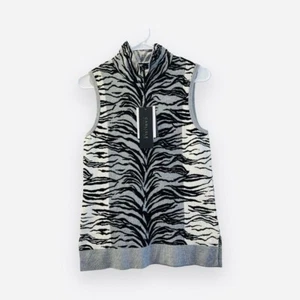 Carlisle Collection NWT Zebra Print Cotton Silk Sleeveless Turtleneck Sweater - Picture 1 of 6