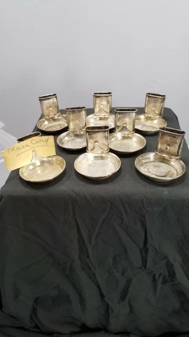 GK Webster Cigar Smoking Set 8 Ashtrays Match Holder Sterling Silver Place Card Cover