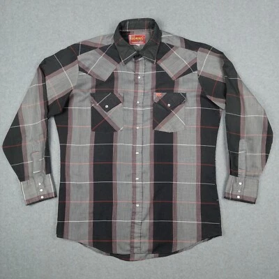 ELY Plains Western Shirt Mens 16 -34 Plaid Long Sleeve Pearl Snap Rodeo Blk Gray - Image 1 of 4