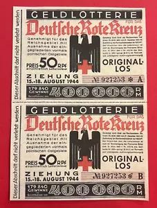 DRK Rotes Kreuz Nazi Deutsche Lotterie Geldscheine Tickets WWII WW2 Drittes Reich Bargeld - Bild 1 von 2