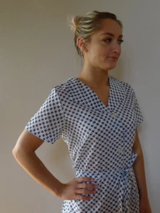 Vintage true 1960s 12 M unused blue white houndstooth shirt dress ‘Adelyn’ NWOT  - Foto 1 di 8