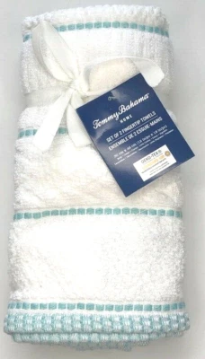 Tommy Bahama Fingertip Towels Juju Blue Tropical Set of 2 Beach Summer House - Image 1 of 4