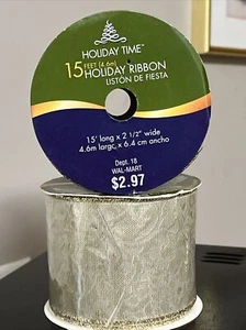 Two-5 Yd Rolls (10 Yds) Holiday Time 2.5” Wired Ribbon GOLD Metallic Trim - Picture 1 of 6