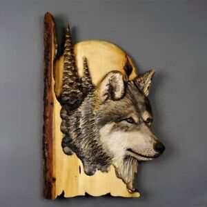 Animal Carving Handcraft Wall Hanging Sculpture Wood Raccoon Bear Deer HandPaint
