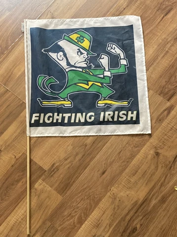 University of Notre Dame Fighting Irish Flag. Flag is 18x17 in & Pole Is 30 inch Cover