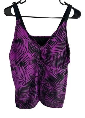Camiseta Tankini Ava & Viv Nueva con Etiquetas Talla Grande 18W Púrpura Negra Estampado de Palma Tropical Foto 1 de 4