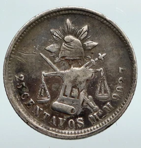 1872 MoM MEXICO Eagle and Cap Antique OLD Mexican Silver 25 Centavos Coin i90728 - Picture 1 of 3