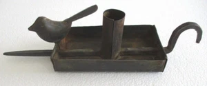 ANTIQUE OLD MINERS CANDLESTICK HOLDER STICKING TOMMY TRAY AND BIRD . - Picture 1 of 12