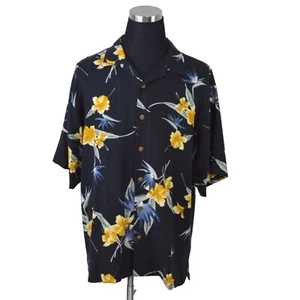 Camicia uomo Tommy Bahama grande nera gialla blu floreale 100% seta - Foto 1 di 9