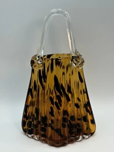 Fifth Avenue Crystal Purse Vase Tortoise Shell Hand Blown Art Glass Vintage - Picture 1 of 15