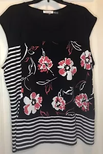 Top donna senza maniche Calvin Klein taglia 3X nero bianco rosa a righe floreali - Foto 1 di 9