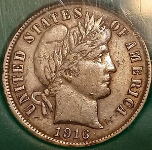 1916-p Barber Dime ⭐ 10c Ten Cent Silver Coin ⭐ Better Grade ⭐ Extra fine XF ++ - Picture 1 of 4