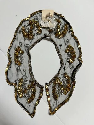 复古披肩围巾领重串珠纯金色珠光服装 — 第 1/4 张图片