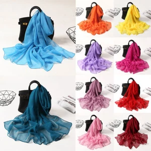 Women Gradient Plain Chiffon Georgette Scarf Bandana Elegant Long Shawl Hijab ^^ - Picture 1 of 28
