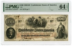 1862 T-41 $100 The Confederate States of America Note - CIVIL WAR Era PMG 64 EPQ - Picture 1 of 2