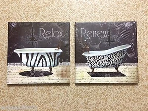 Baño Anticuado Baño Pie de Garra Cebra Leopardo Relajación Lona Pared Arte Acento Decoración - Imagen 1 de 5
