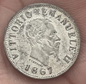 ITALY  1867 N BN 50 CENTESIMI SILVER HIGH GRADE VERY NICE CONDITION G - Picture 1 of 5