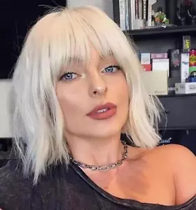 Kurze platinblonde Damenperücken gerade Bob Perücken mit Pony Cosplay Halloween - Bild 1 von 5
