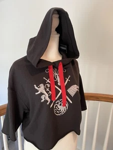 HBO Hot Topic Game of Thrones Cropped Black Hoodie Mid Sleeve Women’s Sz S - Picture 1 of 5