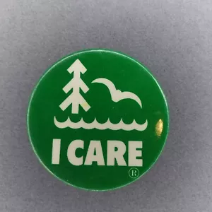 I Care Nature Beach Forrest Green White 2 1/4" Button Pinback - Picture 1 of 2