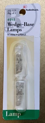 💥Radio Shack 272 1126 WEDGE BASE Lamp Type 194 Bulb T-3 ¼ 2Pk 14V 270mA💥 - Image 1 of 2