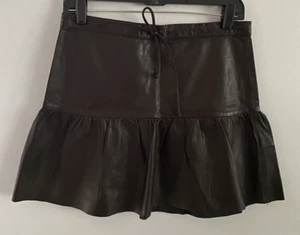 AllSaints 100% Lamb Leather Ruched Haslam Mini Skirt Black Size US 0/ UK 4 - Picture 1 of 5