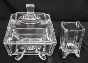 Antike ADAMS GLAS quadratische Platten Fuß Kompott mit Deckel & VASE 1800"er EAPG - Bild 1 von 12