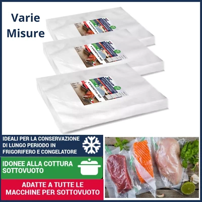100 Buste sacchetti per sottovuoto alimenti alimentari goffrate 20x30 25x35 - Immagine 1 di 4