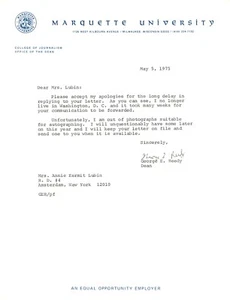 Marquette University Dean of Journalism George E. Reedy Signed Letter - Picture 1 of 2