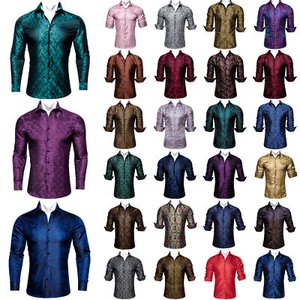 Mens Paisley Long Sleeve Shirt Button Down Dress Silk Shirt Slim S M L XL 3XL - Picture 1 of 56