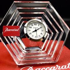 BACCARAT Orsay Crystal Glass Desk Clock Clear White Silver Quartz Analog w/ Box