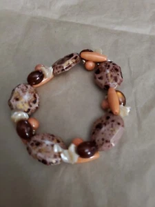 Beachy Fun Faux Stone &Beaded Stretch Bracelet Brown/Orange - Picture 1 of 6