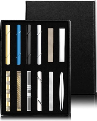 12 piezas clips de corbata para hombre clásico clip de barra de corbata para corbatas regulares negro dorado azul S Foto 1 de 4