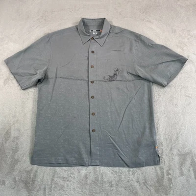 Vintage Quicksilver Edition Shirt Medium Grey Silk Embroidered Palm Trees Beach - Image 1 of 4