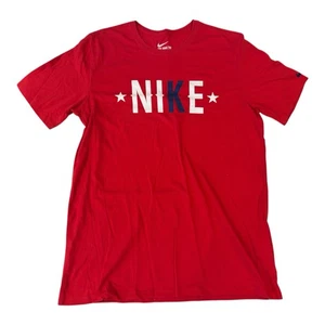 Nike Red Graphic Logo Tee Shirt Men’s L Athletic Fit USA Stars Patriotic - Picture 1 of 9
