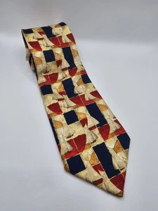 Ermenegildo Zegna 100% Silk Men's Tie Art Deco Gold Red Black Italy Abstract - Picture 1 of 4