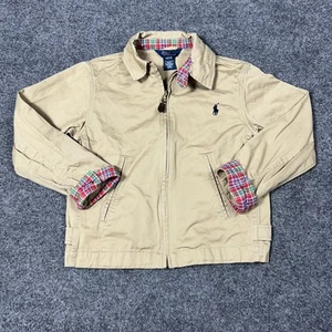 Polo Ralph Lauren Jacket Boys Small 8 Beige Harrington Plaid Lined Classic Zip - Picture 1 of 16