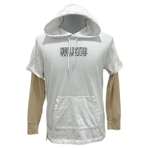Camiseta Hollister California Para Hombre Con Capucha Blanca con Bronceado Manga Larga Bolsillo Pequeña - Imagen 1 de 5